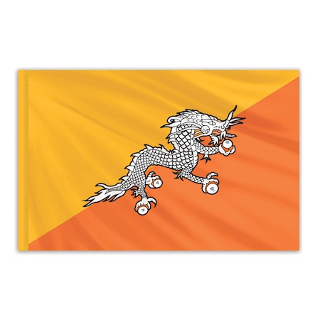 Bhutan Indoor Nylon Flag 3'x5' With Gold Fringe